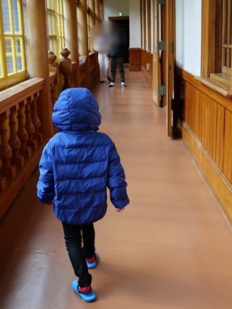 旧函館区公会堂の廊下を歩く子ども