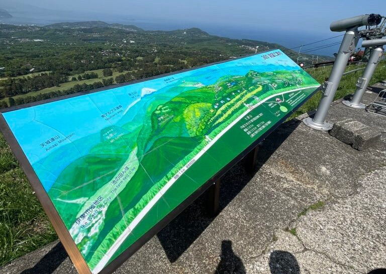 大室山山頂にある園内案内マップとお鉢めぐりコース