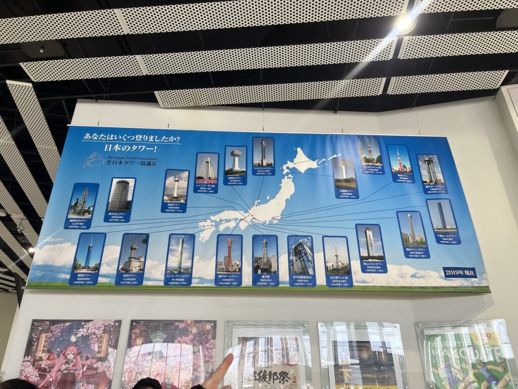 五稜郭タワー館内にある全国タワー紹介の展示パネル
