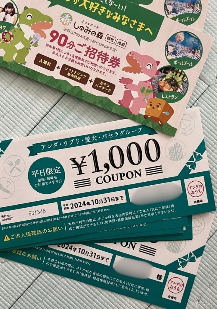 アンダのおうち公式サイト予約特典のクーポン、パセラでも利用可能